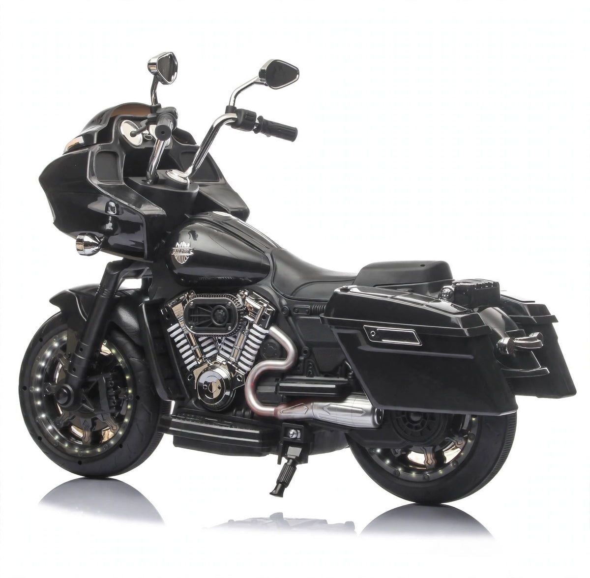 Jumbo size kids electric rechargeable ride on bike Harley model in black for ages 3 and up at Sam's Toy World