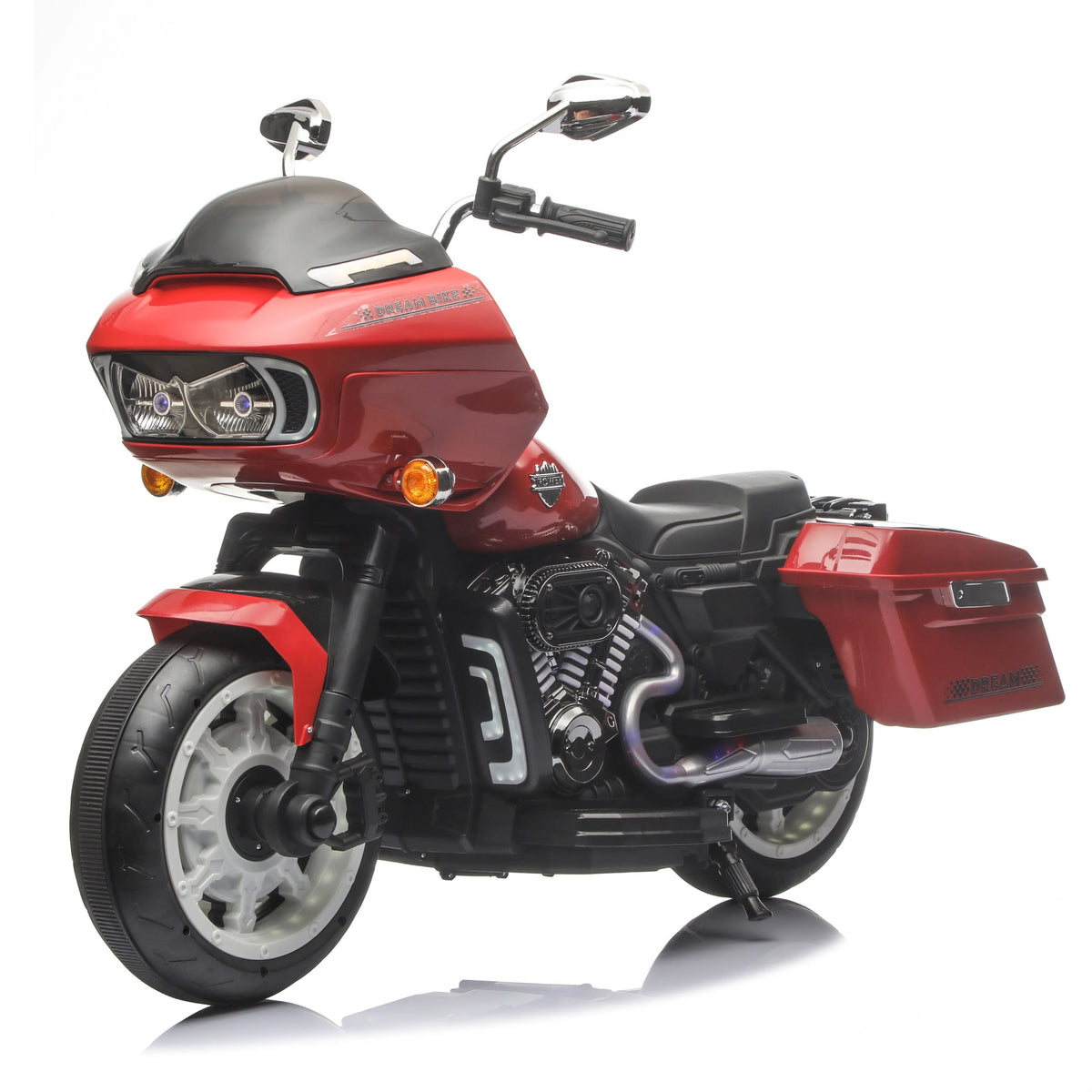 Jumbo size kids electric rechargeable ride on bike harley model at Sam's Toy Ahmedabad in red for ages 3 to 8