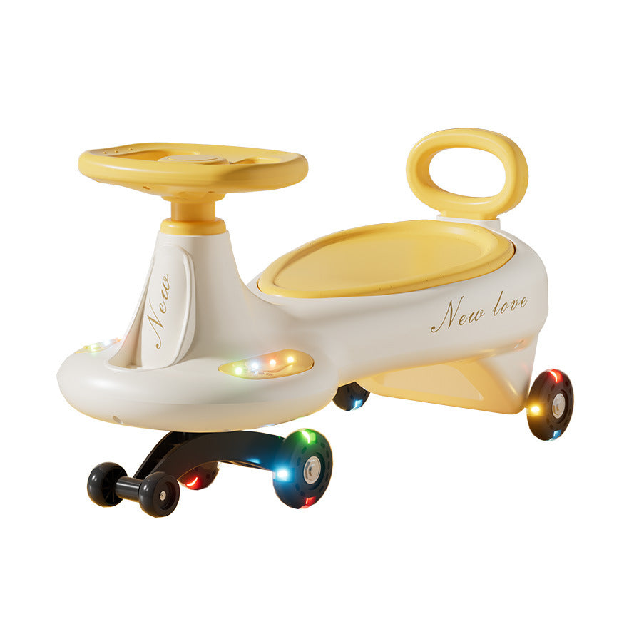 Yellow Ride-On Toy Car for kids Sam's Toy Ahmedabad with colorful lights, suitable for toddlers