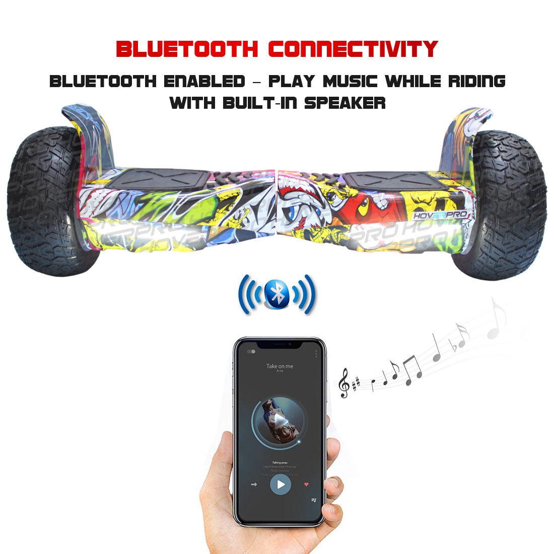 Colorful hoverboard off-road Sam's Toy Ahmedabad Gujarat with Bluetooth connectivity, top view, for adventurous outdoor rides