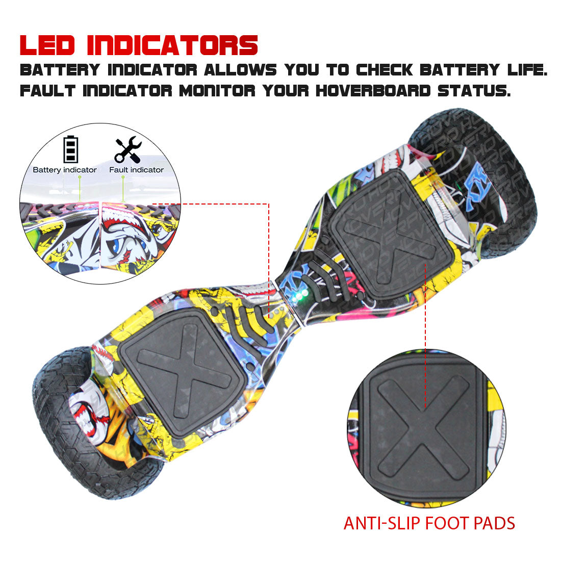 Colorful hoverboard off-road Sam's Toy Ahmedabad Gujarat, top view, designed for outdoor fun and stability