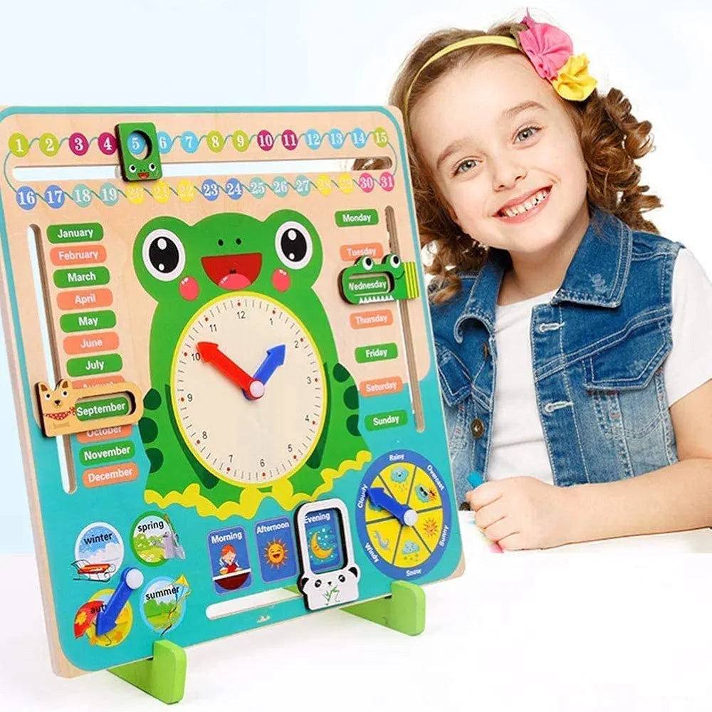 Montessori educational toy Sam's Toy wooden toy frog clock in colorful design for ages 3 and up, Sam's Toy World