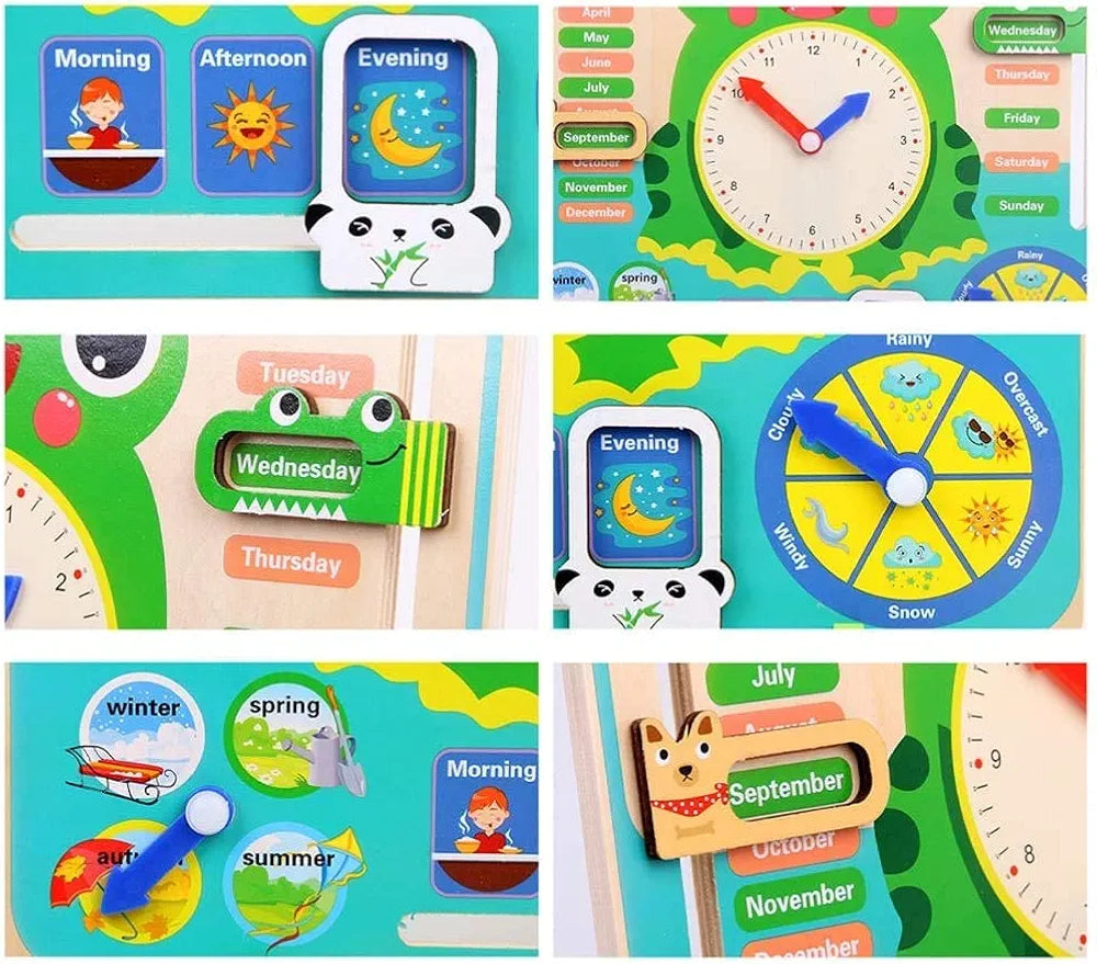 Montessori educational toy Sam's Toy wooden toy showing daily activities and weather with colorful interactive design for preschoolers from Sam's Toy World