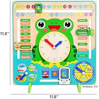 Montessori educational toy Sam's Toy wooden toy clock with frog design for ages 3 and up from Sam's Toy World