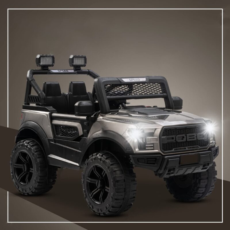 Sam's Toy Rechargeable Battery Operated Ride On Jeep POBO for Kids with Bluetooth and Music in silver for boys and girls ages 1 to 8 years