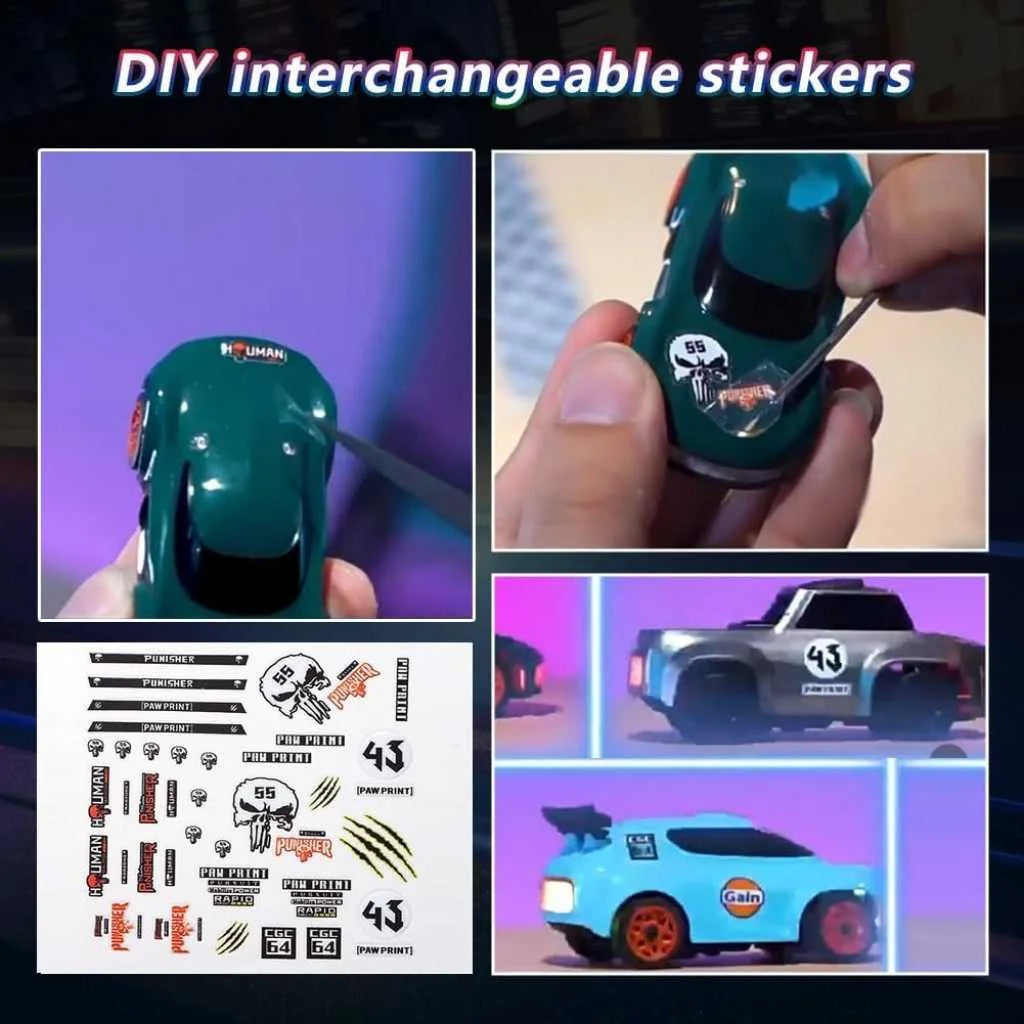 Smallest RC drift car online hotwheel size 1:64 at Sam's Toy with interchangeable stickers for customization