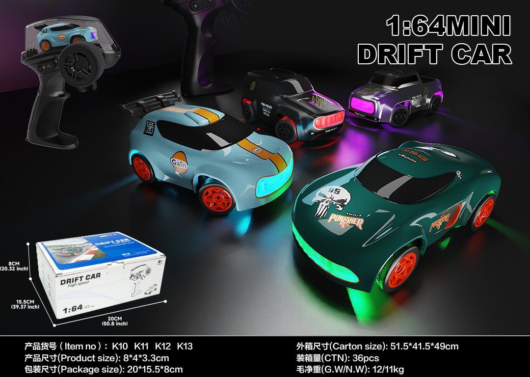 Colorful 1:64 mini drift car assortment with remote control, showcasing the smallest RC drift car online hotwheel size 1:64 at Sam's Toy
