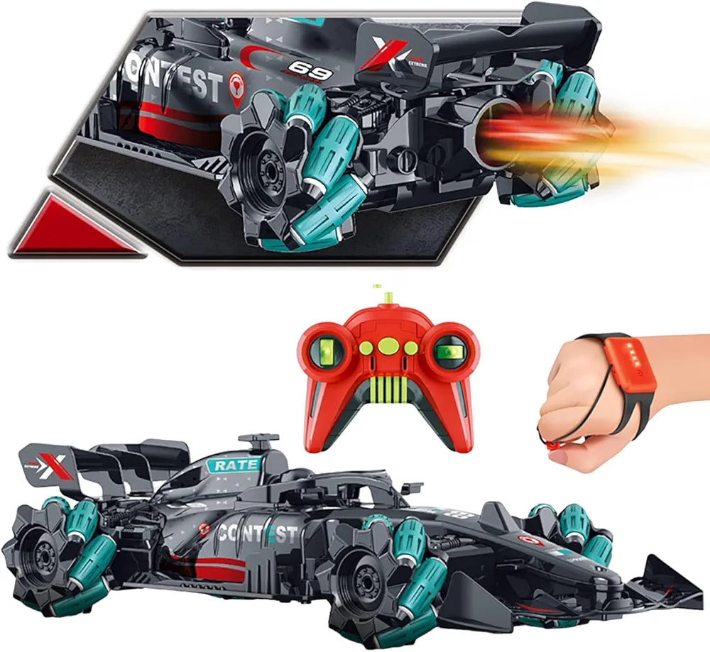 16 kmph RC race car rechargeable Sams Toy World black and teal remote control car with wrist controller
