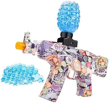 Colorful toy blaster gel gun in close view, designed for fun water battles in Ahmedabad Gujarat at Sam's Toy World