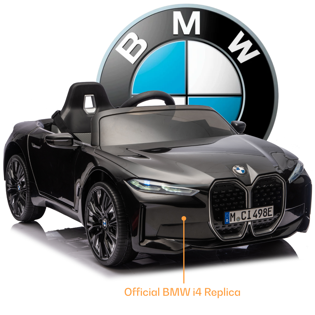 Black official BMW i4 replica childs ride on electric car in Ahmedabad at Sam's Toy World