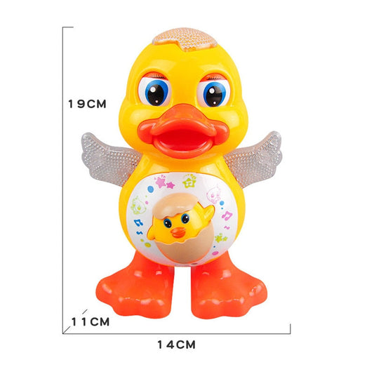Yellow dancing duck educational toy at Sam's Toy World Ahmedabad, front view, designed to engage and educate toddlers