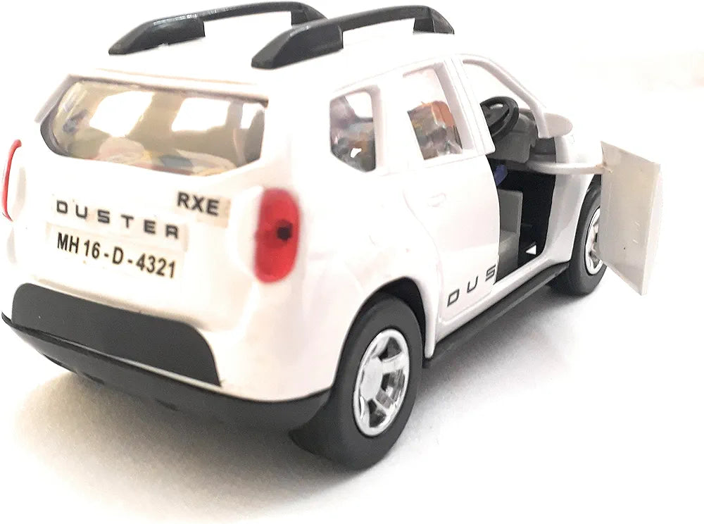 White diecast Duster car with open passenger door and roof rails diecast vehicle toy showpiece Sam's Toy World Ahmedabad shop