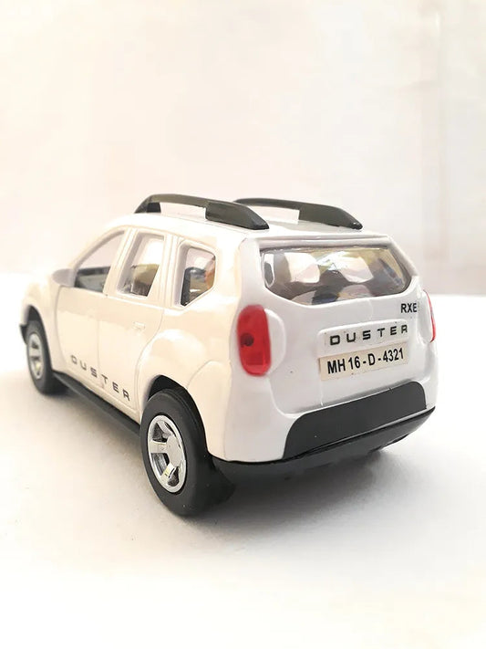 White Renault Duster toy model rear view with roof rails diecast vehicle toy showpiece Sam's Toy World Ahmedabad shop