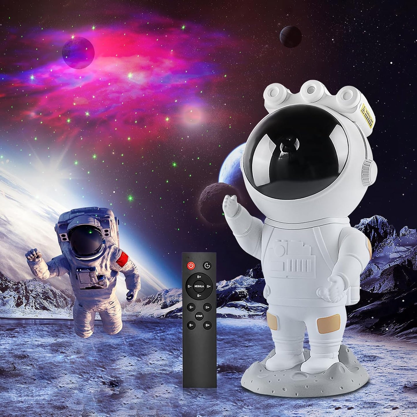 Galaxy projector by Sam's Toy World Ahmedabad featuring an astronaut figure, remote control, and space-themed background