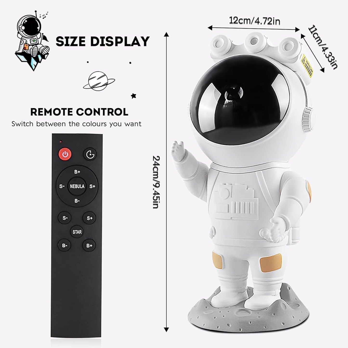 White galaxy projector by Sam's Toy World Ahmedabad with astronaut design, remote control for colorful light effects
