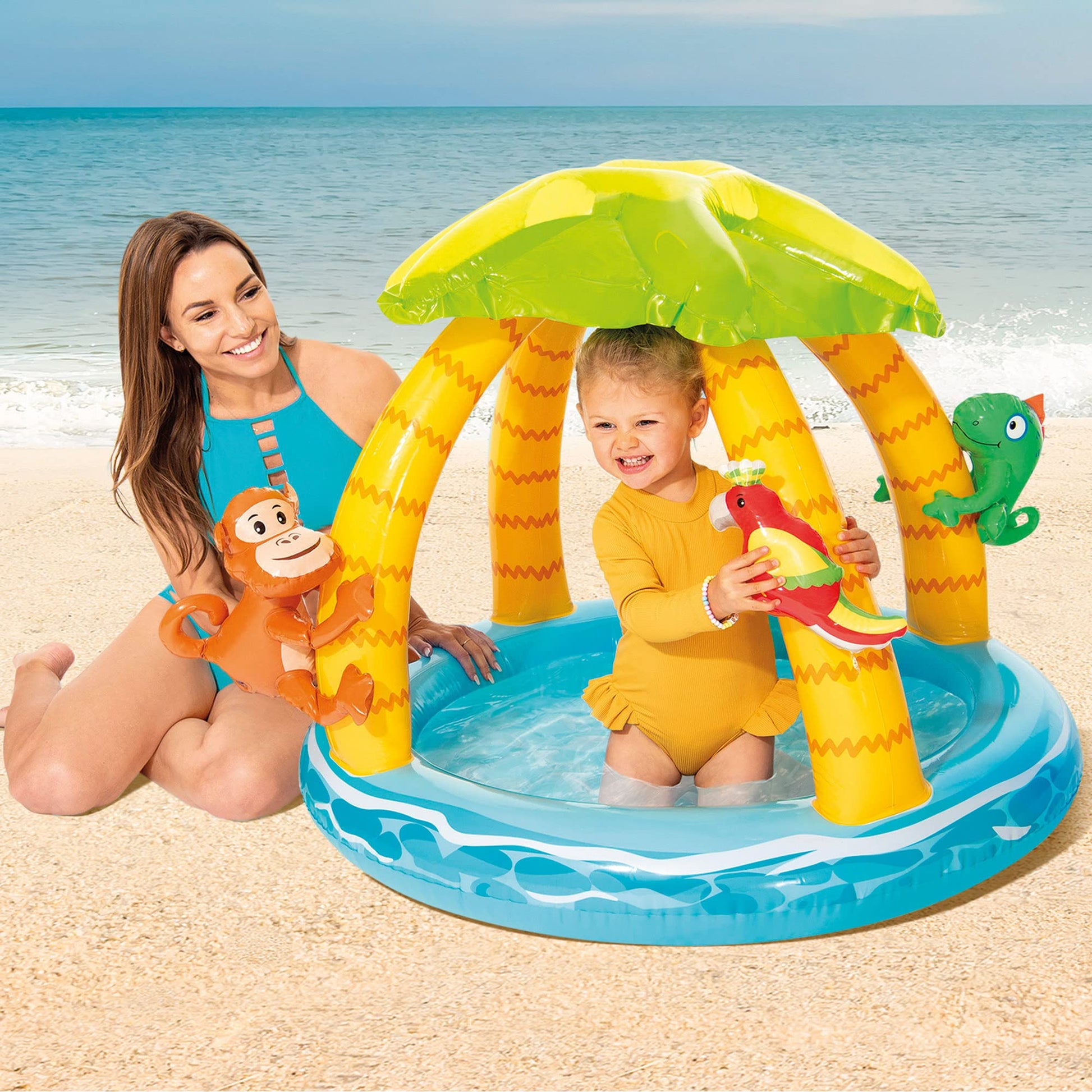 Colorful inflatable baby pool with shade by Sam's Toy World Ahmedabad, perfect for summer fun