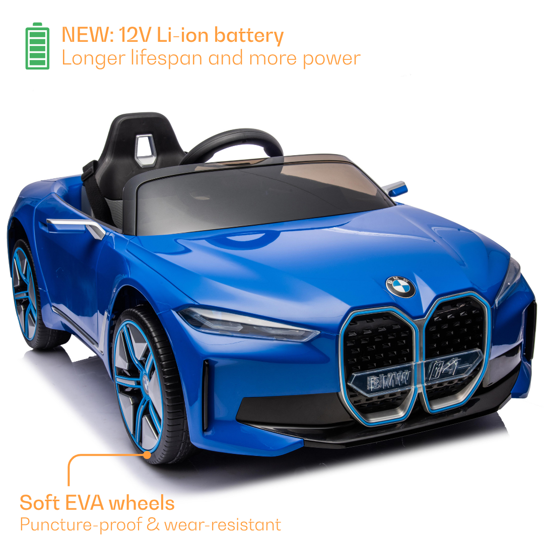 Blue kids car by Sam's Toy World, front view, powered by a 12V battery for joyful rides in Ahmedabad Gujarat