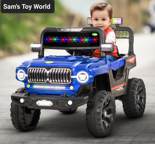 Kids electric car Ahmedabad model 6699 make by Sam's Toy World in blue with a child riding