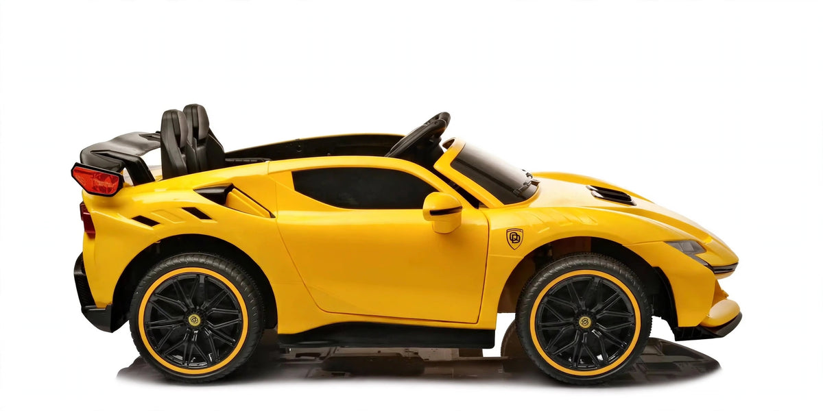 Kids Ferrari Rechargeable Electric Ride on kids car by Sam's Toy World Ahmedabad in yellow for ages 3 to 8