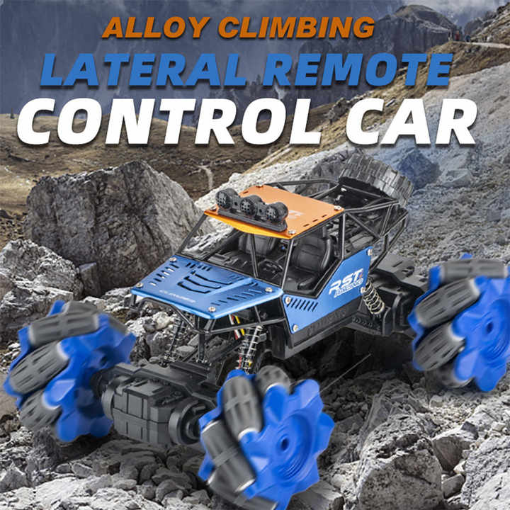 Blue alloy climbing car on rocky terrain with omni wheels off road toy car with remote Sam's Toy World Ahmedabad Gujarat