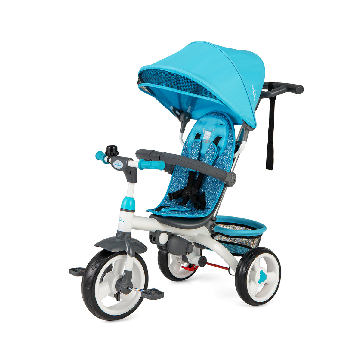 Parent Control tricycle in blue with adjustable canopy for ages 2 to 5, available at Sam's Toy World
