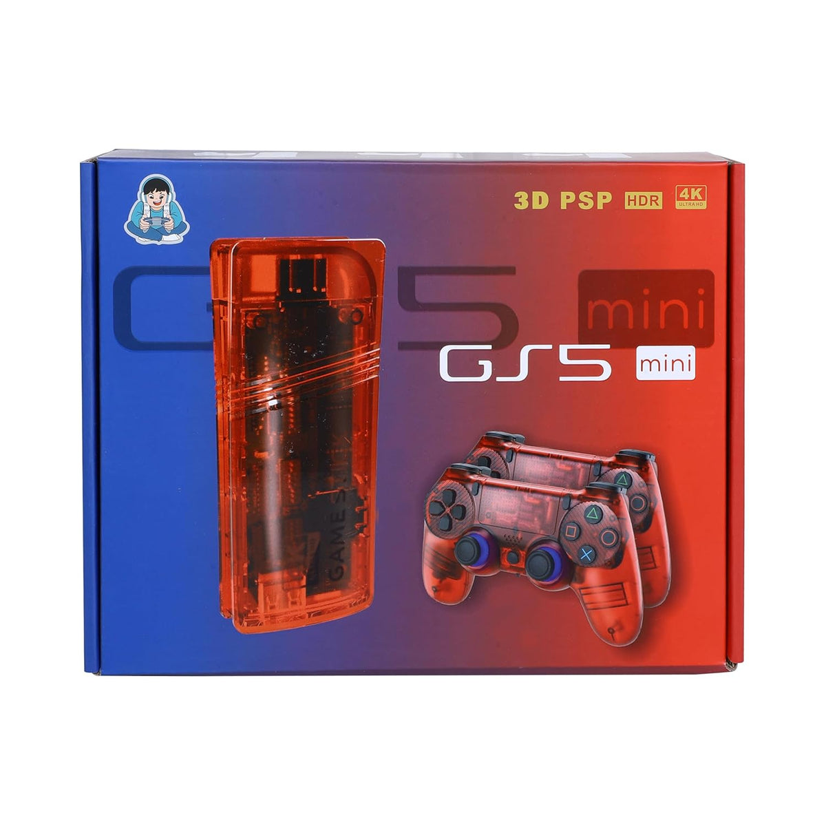 Red GS5 Mini portable game console with controller, front view, perfect for gaming on the go, wholesale price Sam's Toy World Ahmedabad.