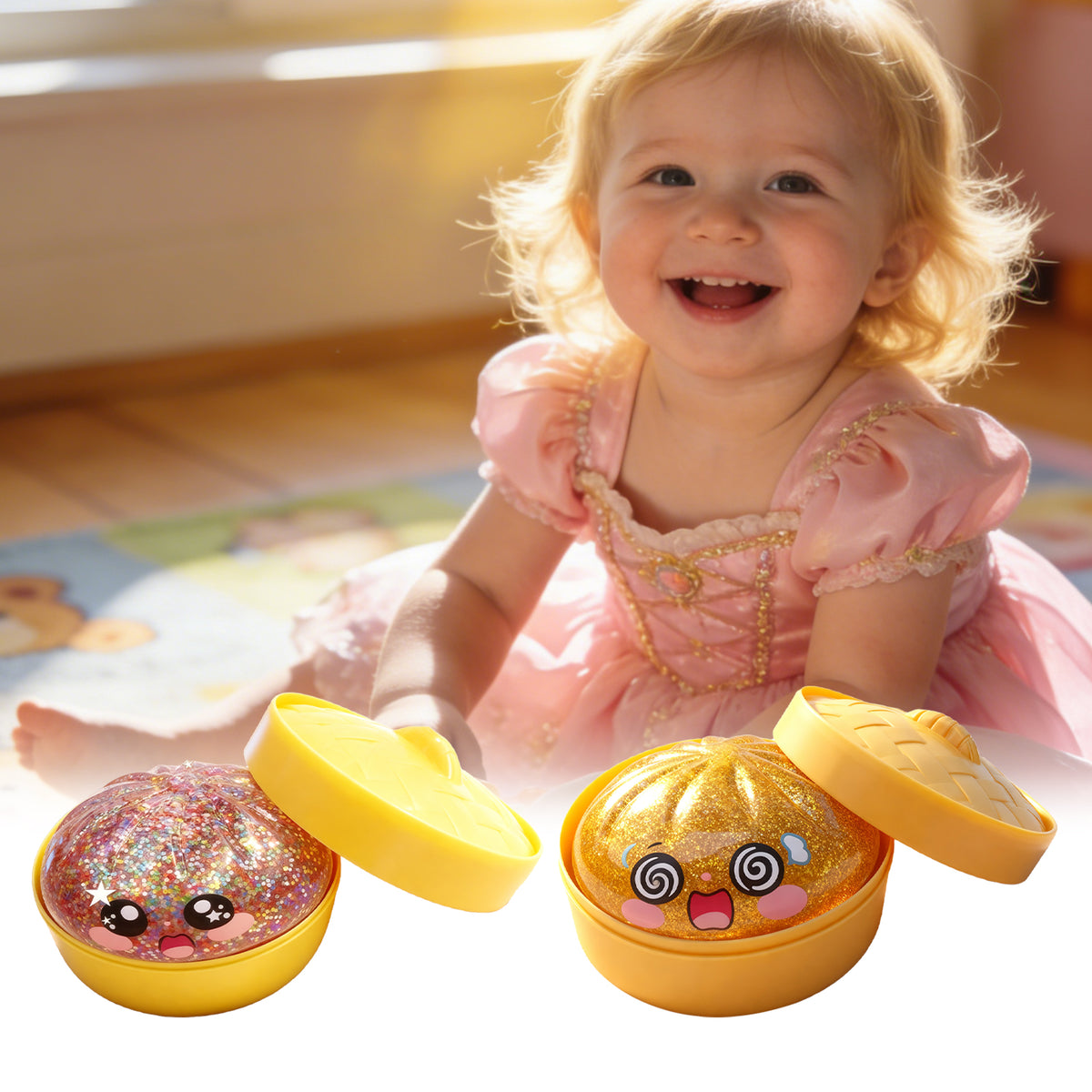 Colorful squeeze stress toy at Sam's Toy World Ahmedabad with a shiny outer shell for tactile play