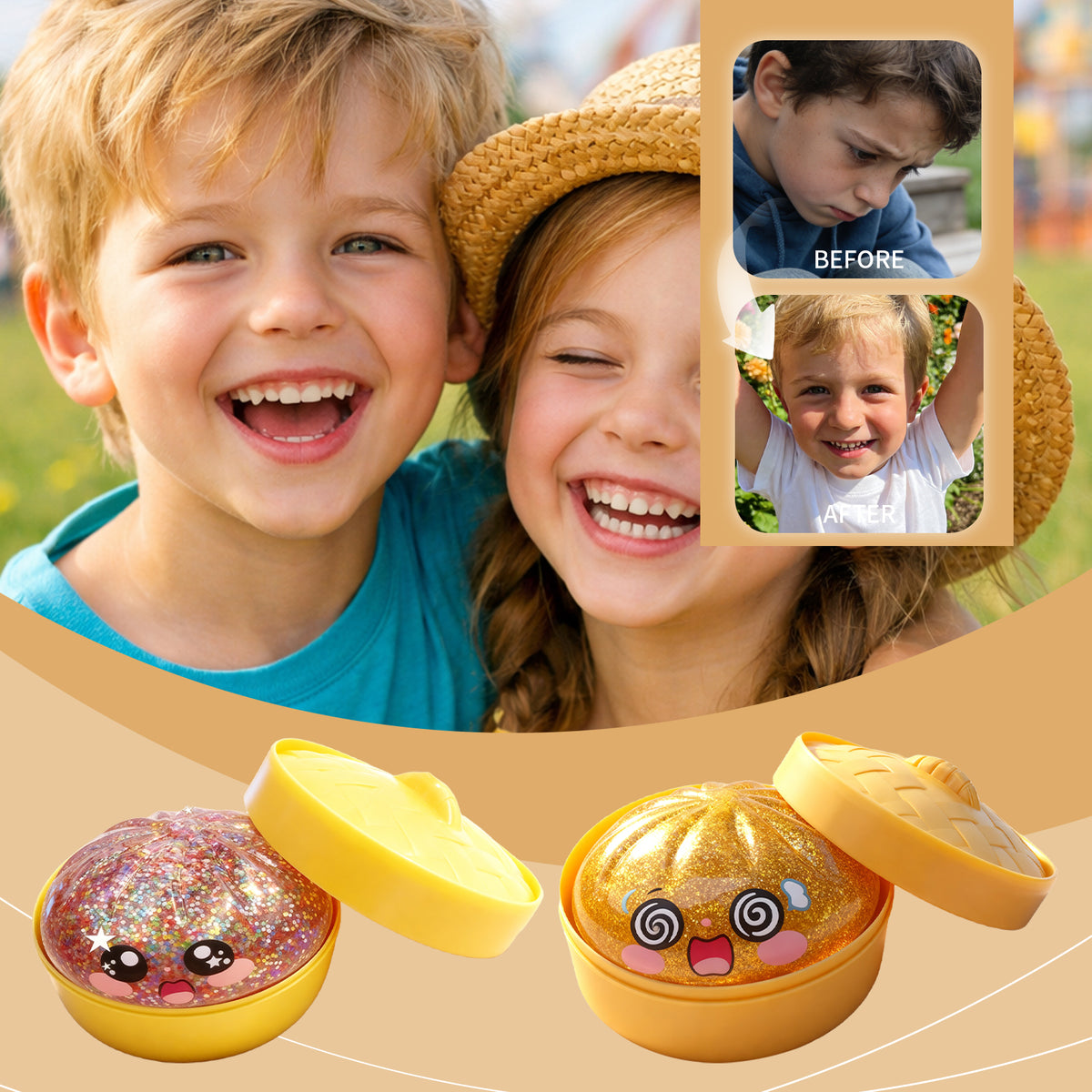 Colorful glitter lemon squeeze stress toy at Sam's Toy World Ahmedabad, ideal for relaxation and fun.