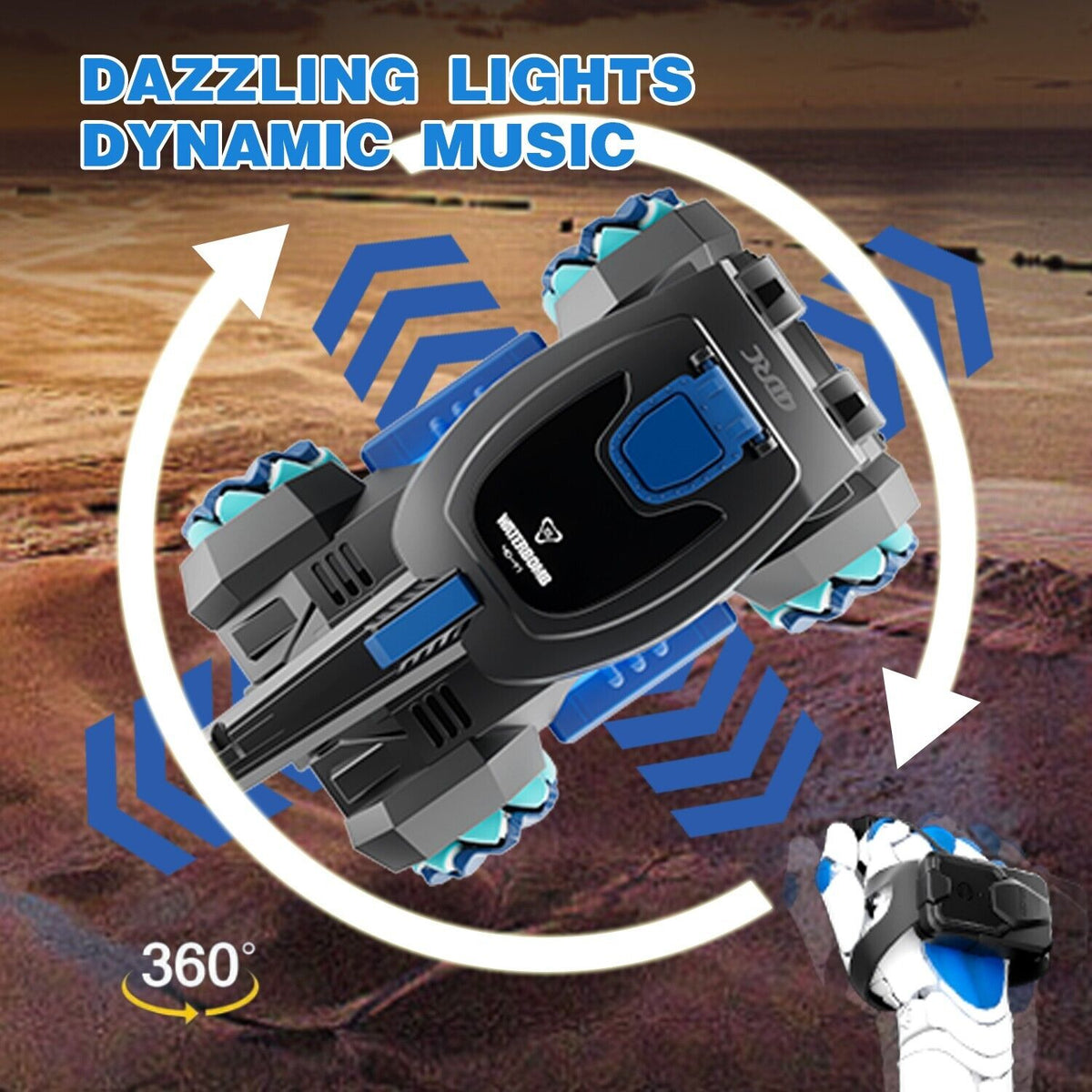 Sams Toy Y1 RC Tank Shooting Gesture Sensing Rc Stunt Car With Light Music in black and blue for ages 6 and up from Sam's Toy World
