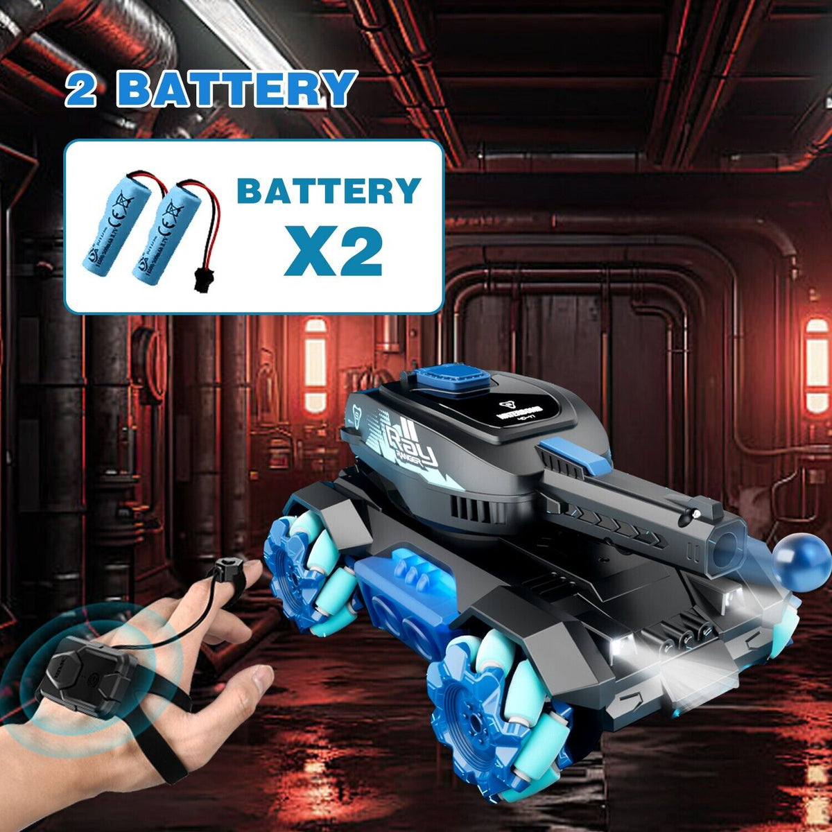 Sam's Toy Y1 RC Tank Shooting Gesture Sensing RC Stunt Car with Light Music, blue and black, for ages 6 and up