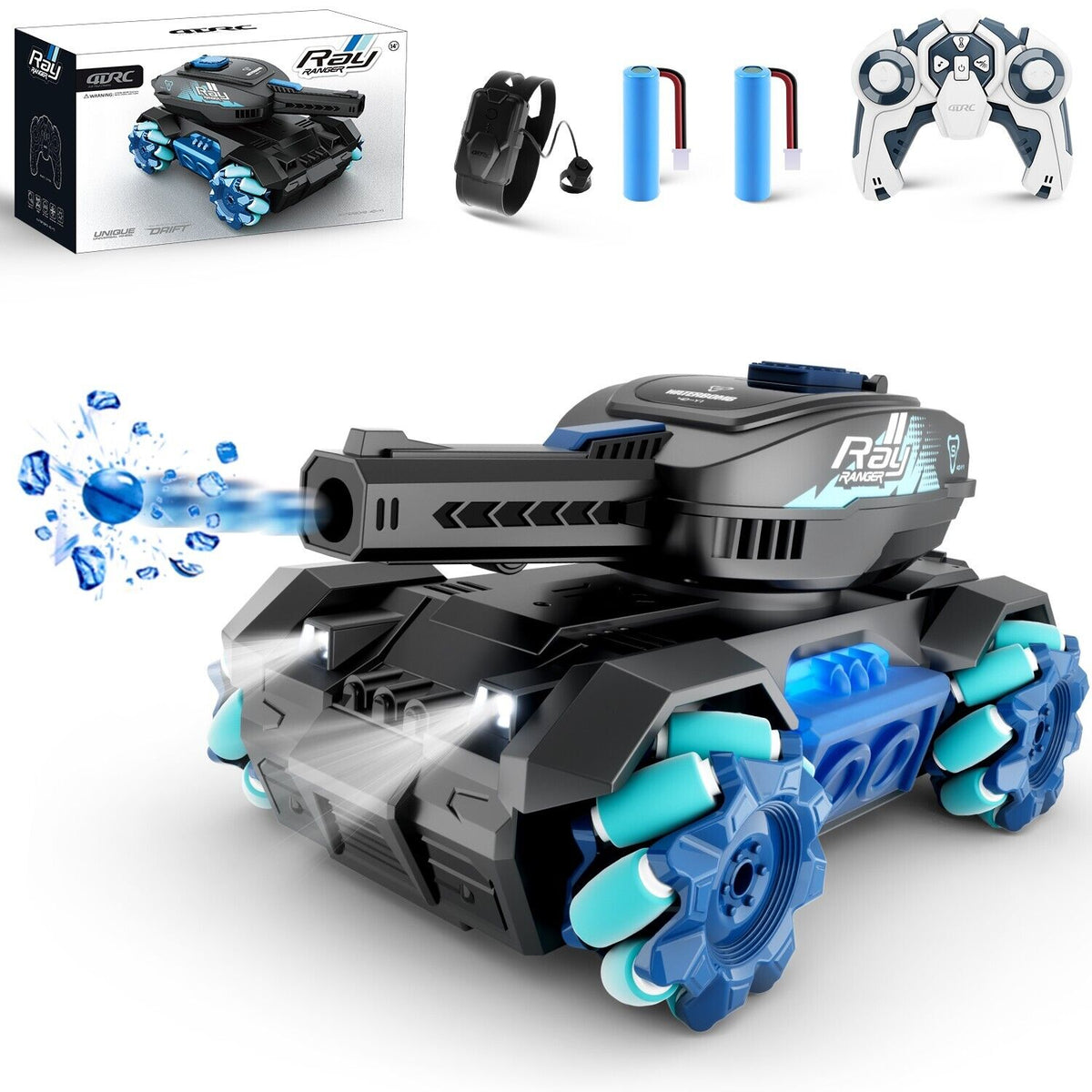 Sam's Toy Y1 RC Tank Shooting Gesture Sensing RC Stunt Car with Light Music in black and blue for ages 8 and up from Sam's Toy World