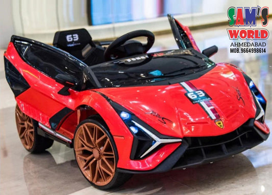 Red battery operated kids battery operated car Lamborghini with black interior and brown wheels by samstoy.in