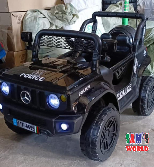 Black police-themed kids' ride on vehicle Ahmedabad for 1 To 6 years kids with realistic lights and sturdy design