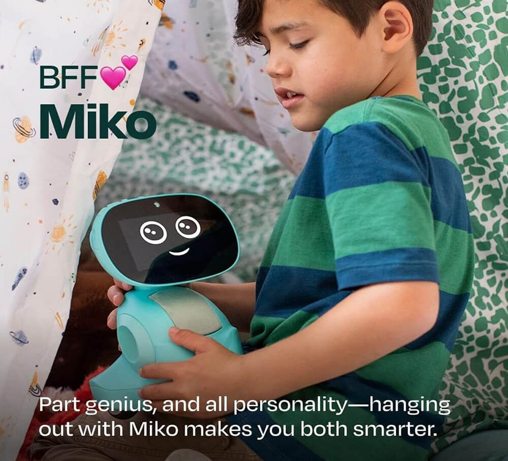 Child playing with Miko 3 educational AI robot for kids in Sam's Toy Ahmedabad, interactive learning companion