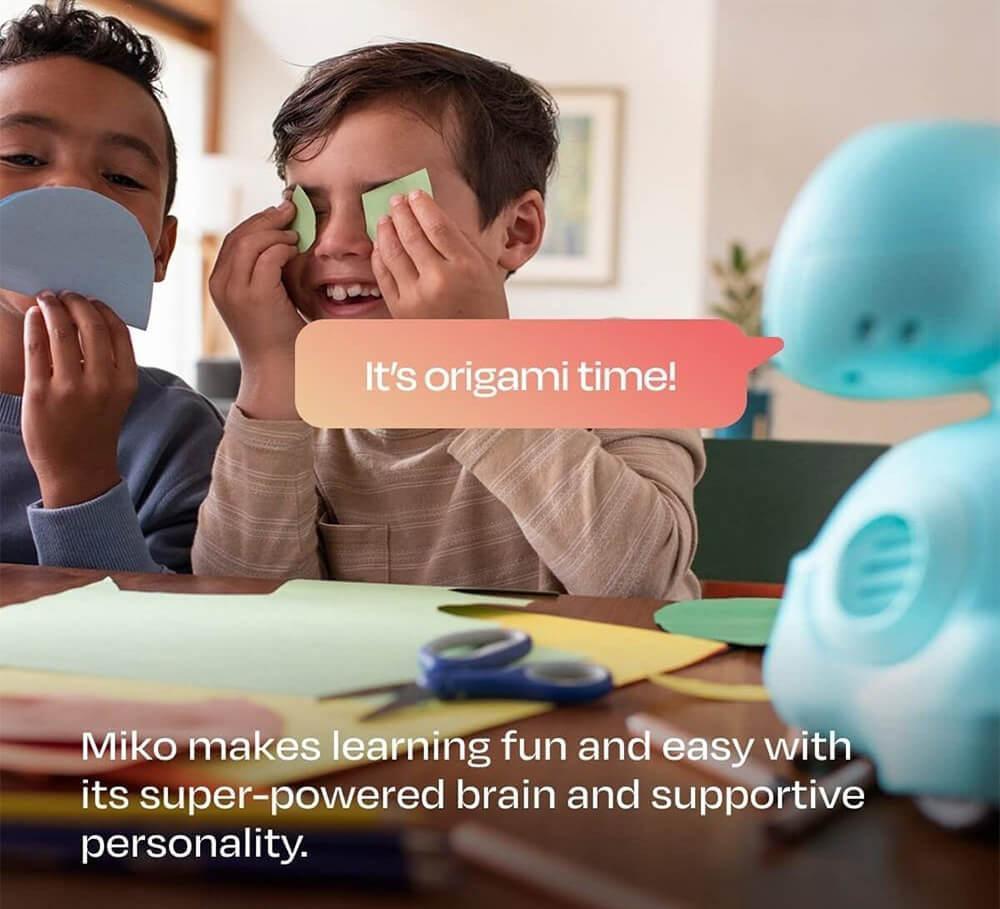 Miko 3 educational AI robot for kids in Sam's Toy Ahmedabad interacting with children during origami activity