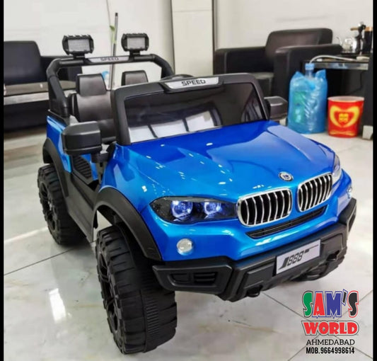 Blue rechargeable ride-on cars for toddlers Ahmedabad Gujarat with off-road tires and realistic design