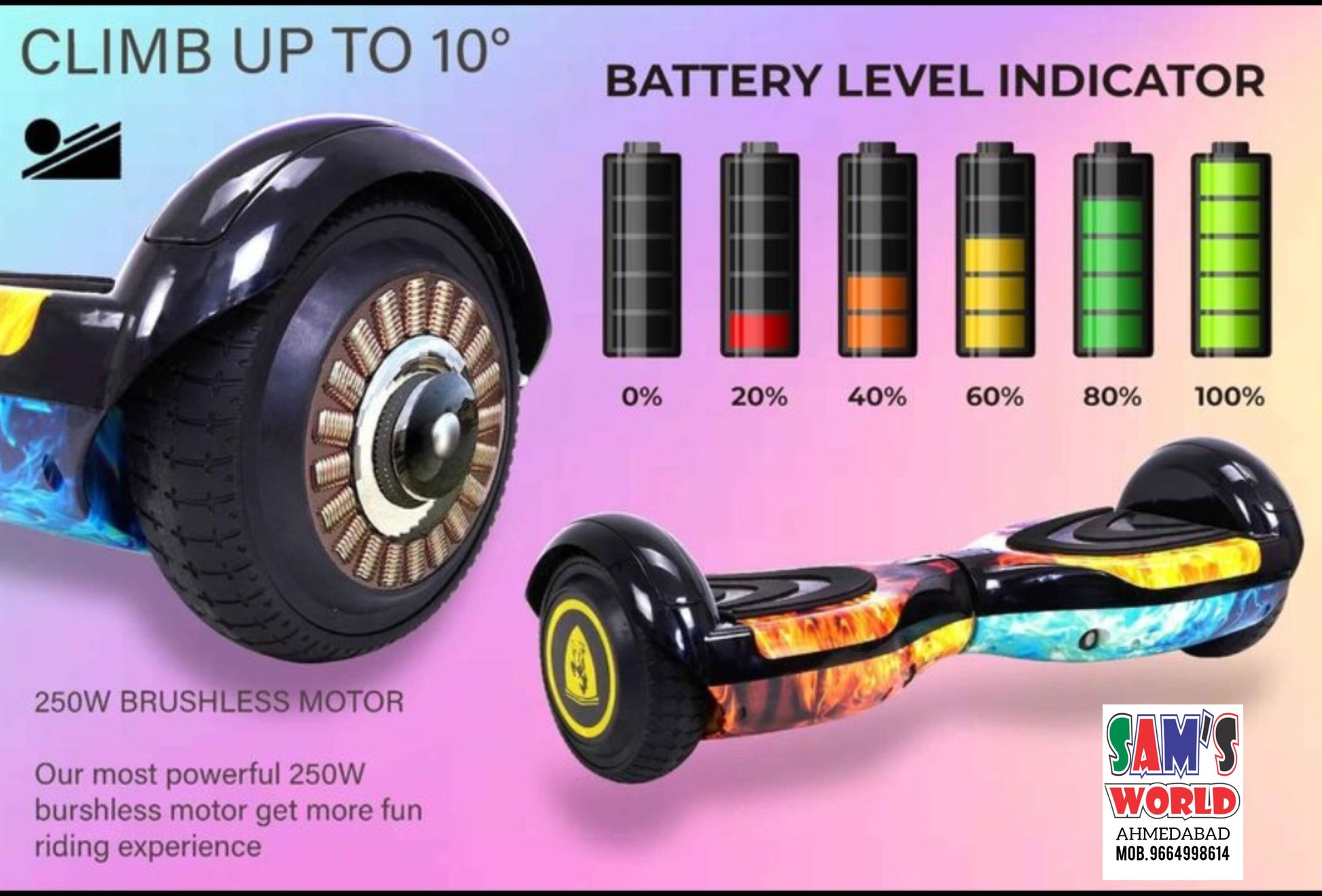 6.5 inch kids hoverboard with Bluetooth featuring 250W brushless motor and battery level indicator