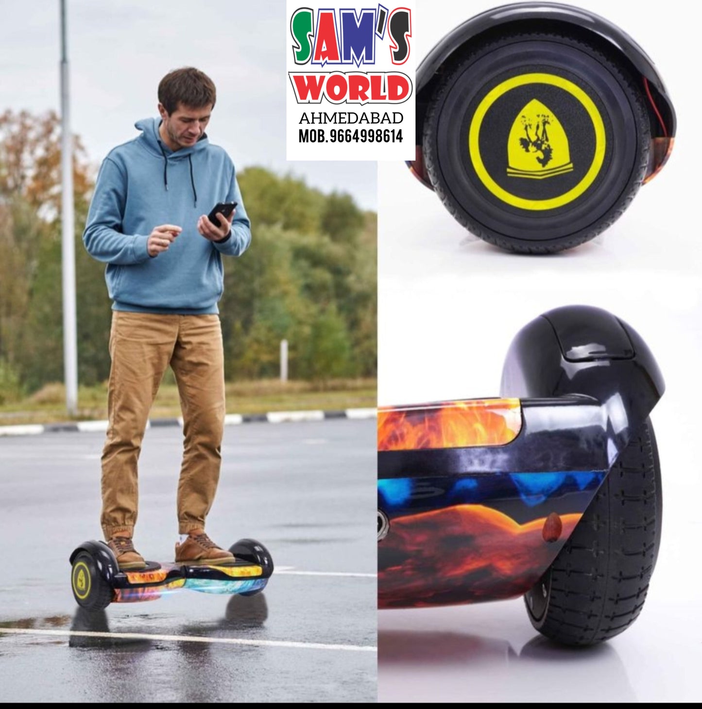 6.5 inch kids hoverboard with Bluetooth featuring colorful flame design and durable tires
