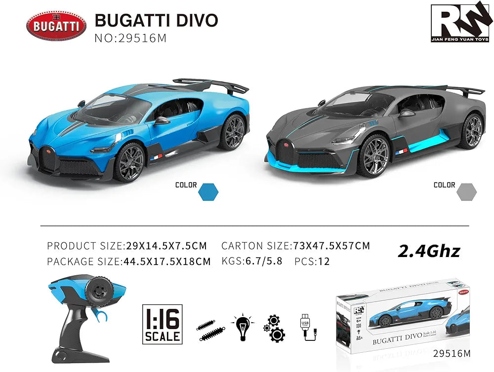 Sam's Toy World Bugatti Divo Scale Model RC Cars in Blue and Gray for ages 14 and up