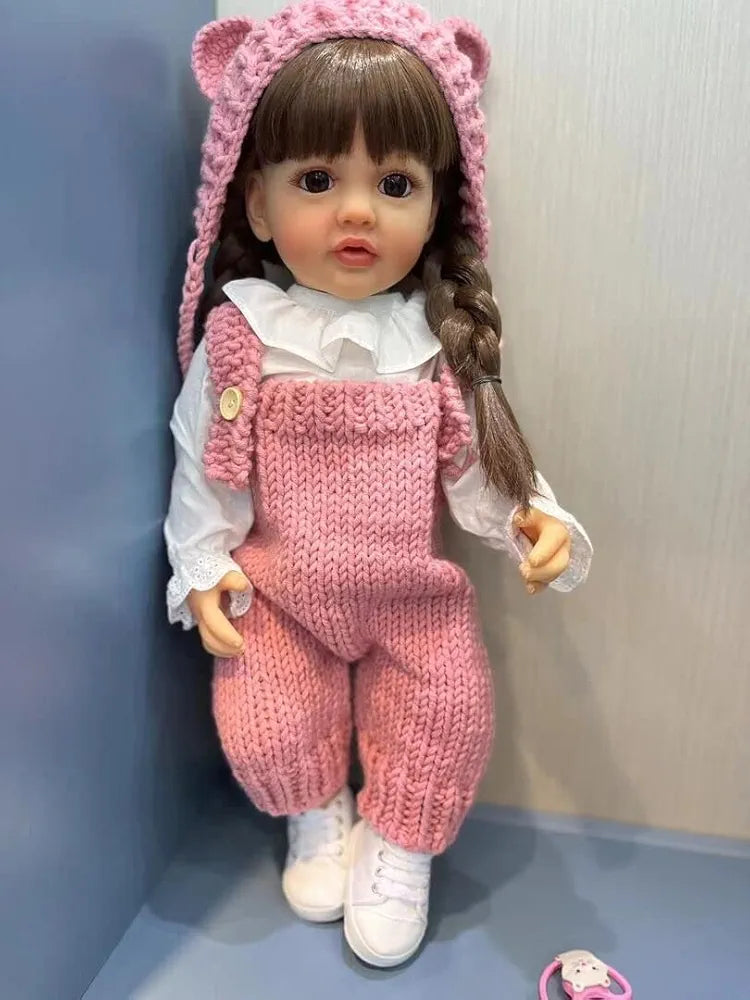 Silicon Doll in Pink Knitted Overalls and Cute Hat for Kids, Sam's Toy World
