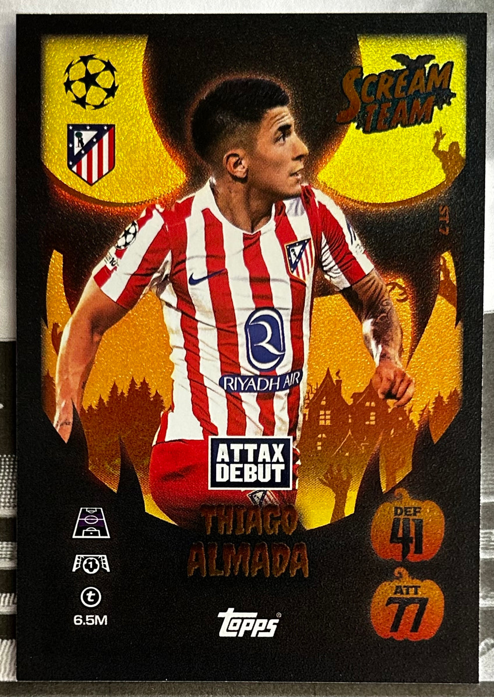 Atletico Madrid soccer sports trading cards featuring Thiago Almada, colorful design, for collectors and fans