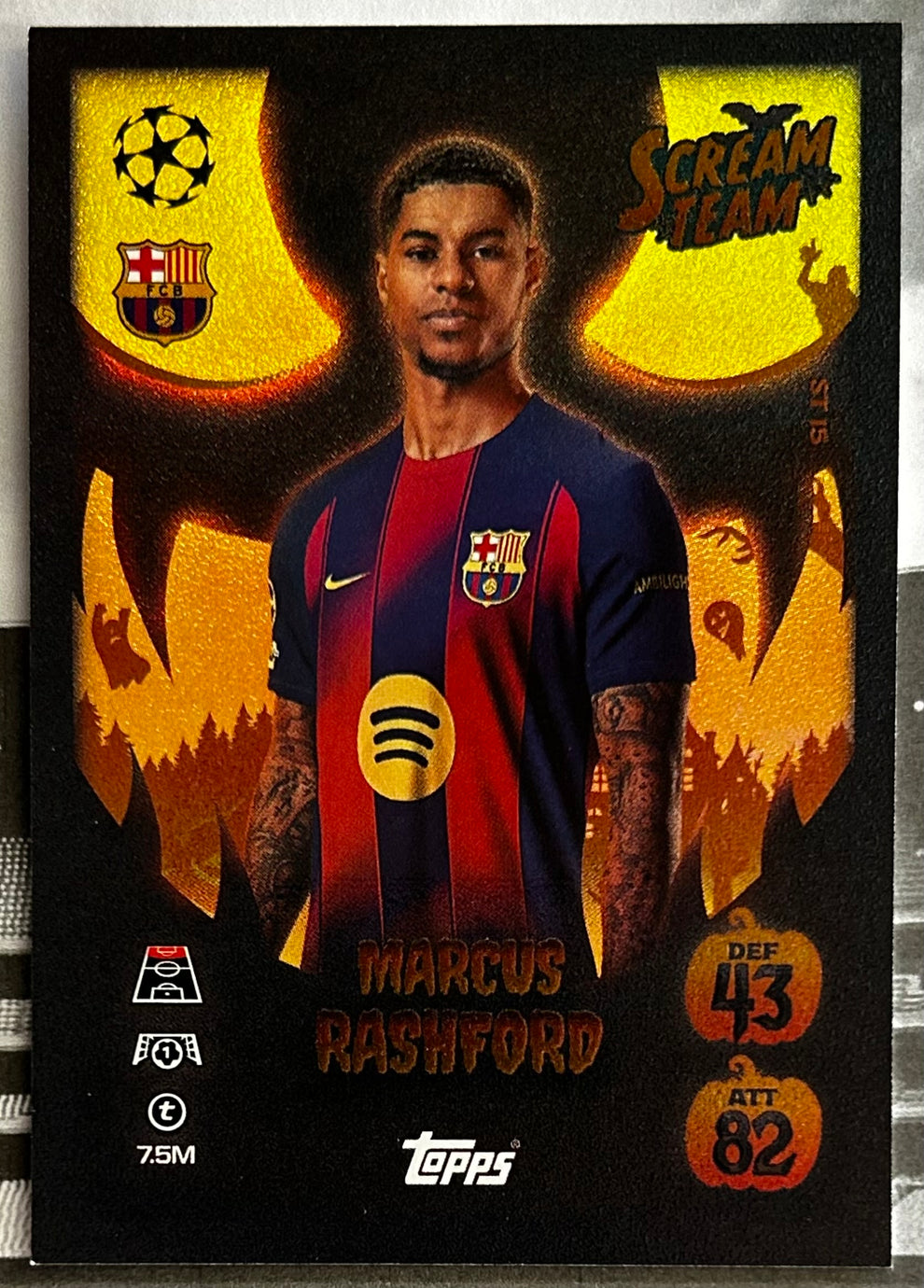 TOPPS Marcus Rashford soccer sports trading card featuring a dynamic design and stats display