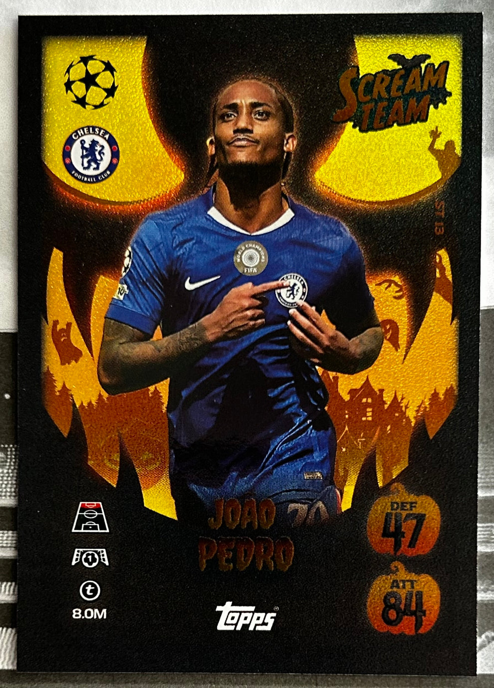 Joao Pedro Chelsea soccer sports trading card, featuring a vibrant design for collectors and fans