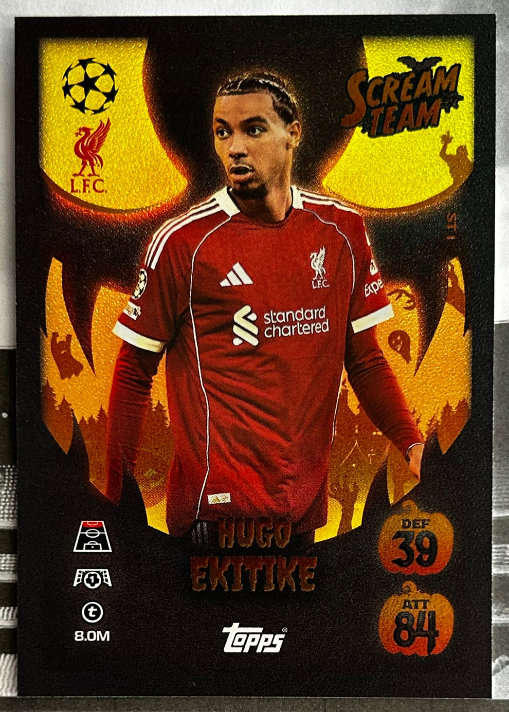 Hugo Ekitike Liverpool soccer sports trading card featuring red jersey design and player stats