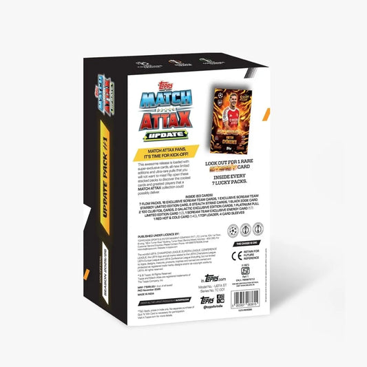 Topps Match Attax Update soccer sports trading cards pack in colorful design, back view, for soccer fans and collectors
