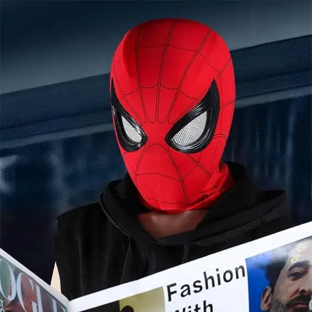 Red Spiderman mask light, front view, perfect for superhero costumes and themed parties