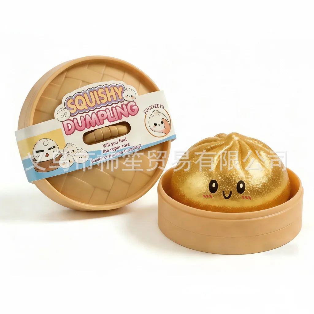 Gold Squishy Toy Dumpling Bun Toy by Sam's Toy World, fun for all ages, squeeze to relieve stress