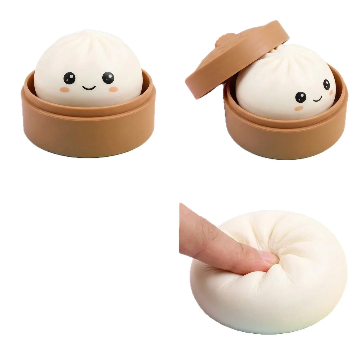 Cute squishy toy Dumpling Bun Toy in white with a smiley face, ideal for ages 3 and up from Sam's Toy World