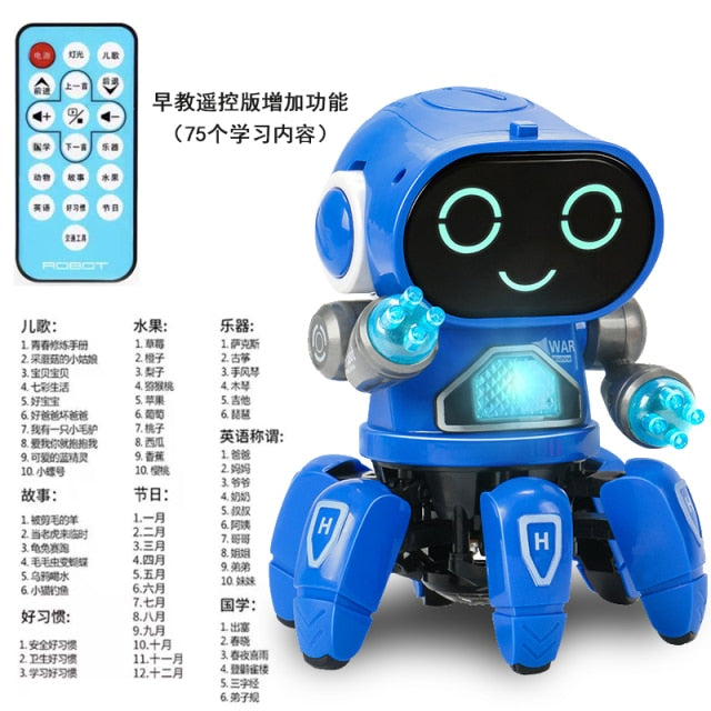 Blue LED face Dance music robot octopus toy for kids. Interactive dancing octopus with remote control and light up arms