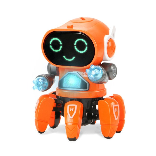 Orange LED robot with smiling face Dance music robot octopus toy for kids lights and sound dancing